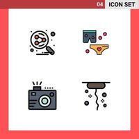 Mobile Interface Filledline Flat Color Set of 4 Pictograms of network lens search engine night photography Editable Vector Design Elements