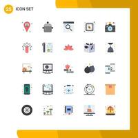 conjunto moderno de 25 pictogramas de colores planos de elementos de diseño de vectores editables centrales de computadora de navegador de procesamiento de cámara
