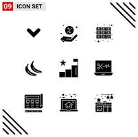 Set of 9 Vector Solid Glyphs on Grid for graph analysis drawer fruit banana Editable Vector Design Elements