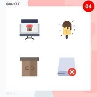 Set of 4 Vector Flat Icons on Grid for computer decor online ice cream furniture Editable Vector Design Elements