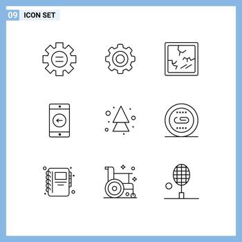 9 Universal Outlines Set for Web and Mobile Applications up arrow broken left mobile Editable Vector Design Elements