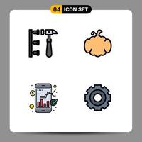 Mobile Interface Filledline Flat Color Set of 4 Pictograms of screw market inefficient pumpkin online trade Editable Vector Design Elements