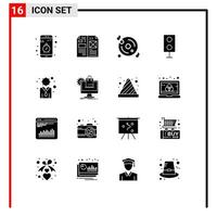 Pack of 16 creative Solid Glyphs of speaker electronics layout devices music Editable Vector Design Elements