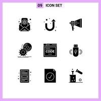 Group of 9 Solid Glyphs Signs and Symbols for software disc digital cd speaker Editable Vector Design Elements