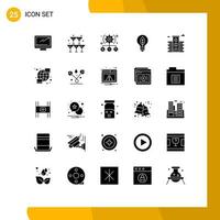 Mobile Interface Solid Glyph Set of 25 Pictograms of bulb of wedding nature setting Editable Vector Design Elements