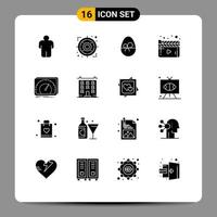 Pack of 16 Modern Solid Glyphs Signs and Symbols for Web Print Media such as speed dashboard gift video movie Editable Vector Design Elements