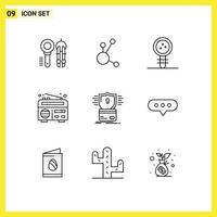 Mobile Interface Outline Set of 9 Pictograms of security news crypto currency frequency laboratory Editable Vector Design Elements