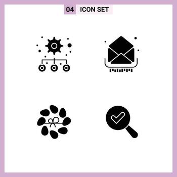 conjunto de pictogramas de 4 glifos sólidos simples de jerarquía elementos de diseño vectorial editables de la planta de la bandeja de entrada del correo de Pascua vector