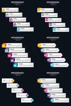 plantilla de diapositiva de presentación del paquete de infografías vectoriales 6 diagramas de ciclo de 5 pasos y líneas de tiempo vector