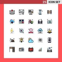 Set of 25 Modern UI Icons Symbols Signs for time hour generator glass gear Editable Vector Design Elements