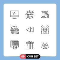 Modern Set of 9 Outlines and symbols such as cooperation rewind pasta reverse arrow Editable Vector Design Elements