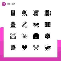 16 Thematic Vector Solid Glyphs and Editable Symbols of stopwatch target egg mobile cell Editable Vector Design Elements