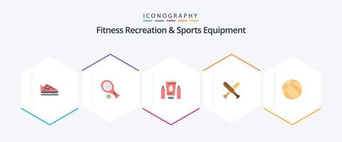 Recreación de fitness y equipo deportivo 25 paquete de iconos planos que incluye pelota. murciélago. deporte. béisbol. cuidado de la salud vector