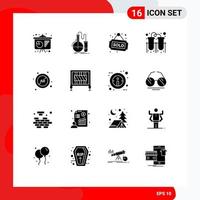 Group of 16 Solid Glyphs Signs and Symbols for ad block connection tag tubes experiment Editable Vector Design Elements