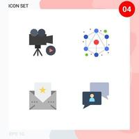 4 User Interface Flat Icon Pack of modern Signs and Symbols of camera card movie hierarchy chatting Editable Vector Design Elements