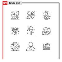 User Interface Pack of 9 Basic Outlines of drinks glass wine wine champaign Editable Vector Design Elements