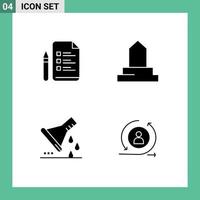 Set of 4 Modern UI Icons Symbols Signs for file erlenmeyer flask pencil islamic building sample flask Editable Vector Design Elements