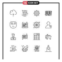 Mobile Interface Outline Set of 16 Pictograms of emotion lesson basic education universal Editable Vector Design Elements