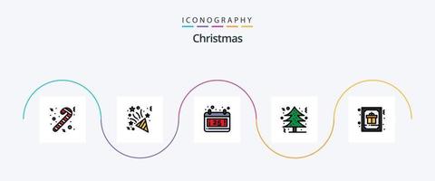 paquete de iconos de 5 planos llenos de línea navideña que incluye saludo. decoración. fecha. Navidad. árbol vector