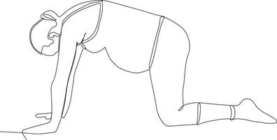 continuous line of beautiful pregnant woman in yoga pose vector