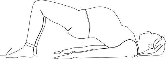 continuous line of beautiful pregnant woman in yoga pose vector