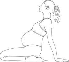 continuous line of beautiful pregnant woman in yoga pose vector