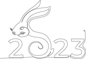 continuous line of rabbit new year art drawing vector