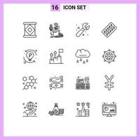 Pack of 16 Modern Outlines Signs and Symbols for Web Print Media such as development tablet mechanical drugs medicine Editable Vector Design Elements