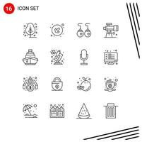 Pack of 16 creative Outlines of transport cruise accessories telescope scope Editable Vector Design Elements