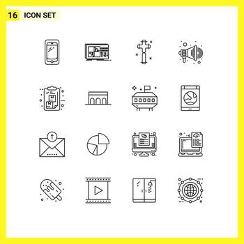 Mobile Interface Outline Set of 16 Pictograms of box promotion sound advertise cross Editable Vector Design Elements