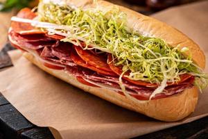 Italian antipasto sandwich with salami and provolone photo