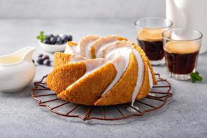 Bundt cake with coffee and blueberries photo