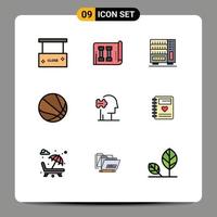9 Thematic Vector Filledline Flat Colors and Editable Symbols of solution psychiatry furniture basketball education Editable Vector Design Elements