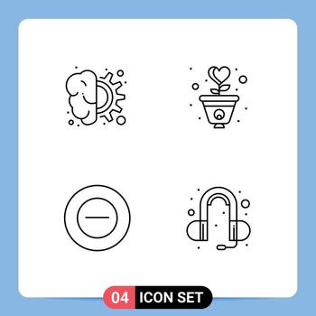 Concepto de 4 líneas para sitios web móviles y aplicaciones cerebro proceso de amor crecer agregar elementos de diseño vectorial editables vector