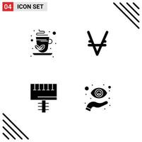 Universal Icon Symbols Group of 4 Modern Solid Glyphs of green tea board via coin crypto currency eye Editable Vector Design Elements