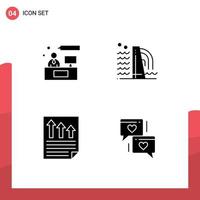 4 Thematic Vector Solid Glyphs and Editable Symbols of chat data working factory page Editable Vector Design Elements