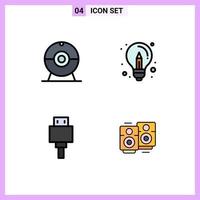 Universal Icon Symbols Group of 4 Modern Filledline Flat Colors of cam file bulb design usb Editable Vector Design Elements