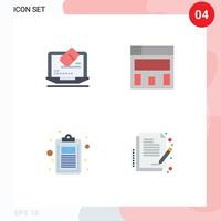 Set of 4 Modern UI Icons Symbols Signs for laptop list screen check contract Editable Vector Design Elements