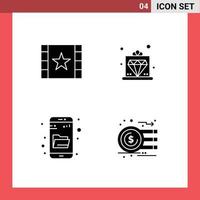 Editable Vector Line Pack of 4 Simple Solid Glyphs of multimedia explore star royal search Editable Vector Design Elements