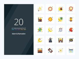 20 Islam And Ramadan Flat Color icon for presentation vector