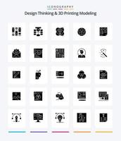 Creative Design Thinking And D Printing Modeling 25 Glyph Solid Black icon pack  Such As pros. project. database. satanic. bulb vector