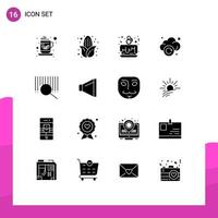 Group of 16 Modern Solid Glyphs Set for search barcode day technology refresh Editable Vector Design Elements