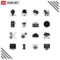 Solid Glyph Pack of 16 Universal Symbols of account shopping lighting home ok fathers day Editable Vector Design Elements