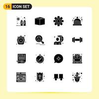 Pack of 16 Modern Solid Glyphs Signs and Symbols for Web Print Media such as time food gear chrono hat Editable Vector Design Elements