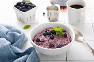 Blueberry oatmeal for breakfast photo