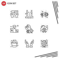 Set of 9 Vector Outlines on Grid for installation settings promotion race win Editable Vector Design Elements