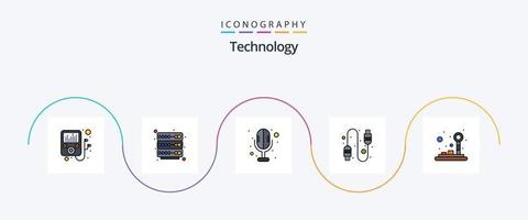 paquete de iconos de 5 planos llenos de línea de tecnología que incluye . cable. palanca de mando. Almohadilla de control vector