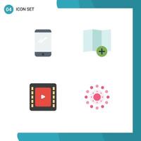 User Interface Pack of 4 Basic Flat Icons of phone cinema android map flower Editable Vector Design Elements