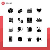 User Interface Pack of 16 Basic Solid Glyphs of cupboard like minus love monday Editable Vector Design Elements