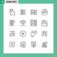 Set of 16 Vector Outlines on Grid for video nonsmoking statistics cook board Editable Vector Design Elements